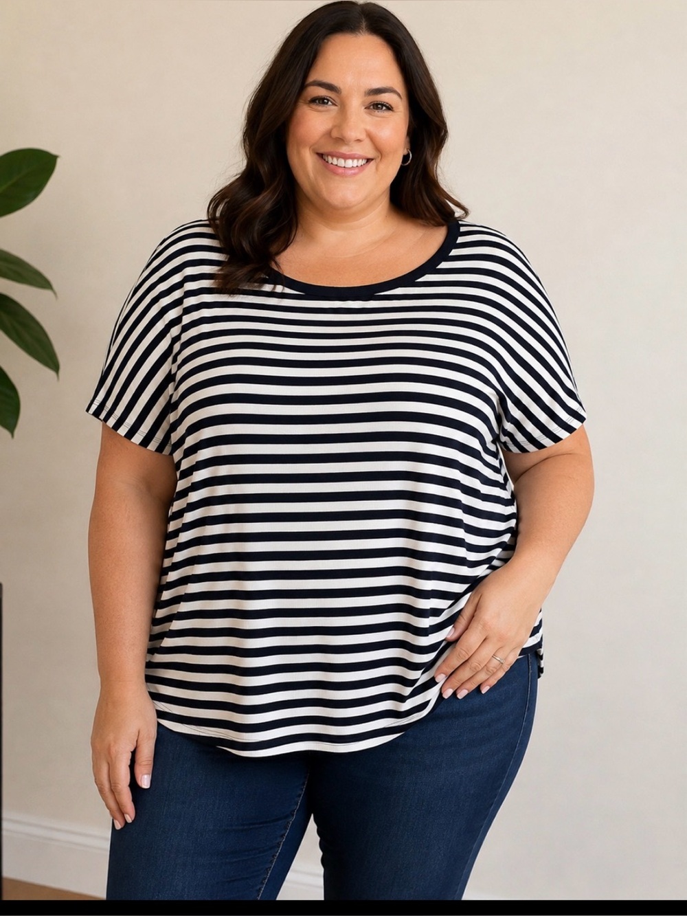 Cato Black and White Striped Short Sleeve Tee Size 18/20W